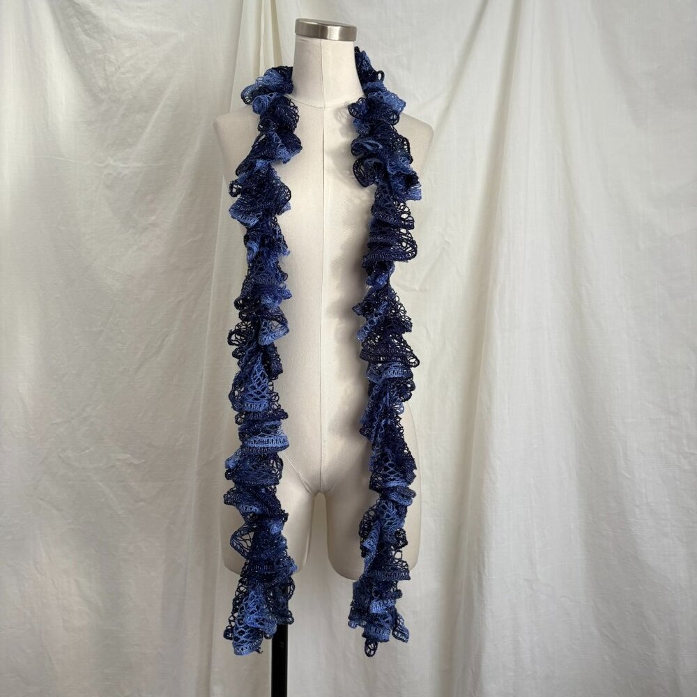 Y2K Blue Ruffle Skinny Scarf